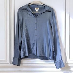 TALBOTS VTG 100% Silk Satin Button Font Shirt in Icy Blue Size 16